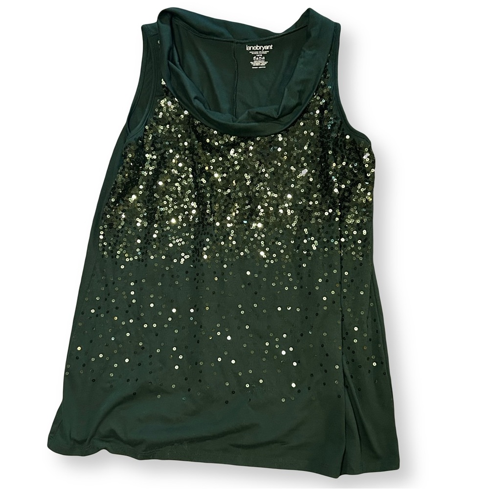 Lane Bryant / Sequin Cowl Neck Sleeveless Tank Top Dark Green size 14/16